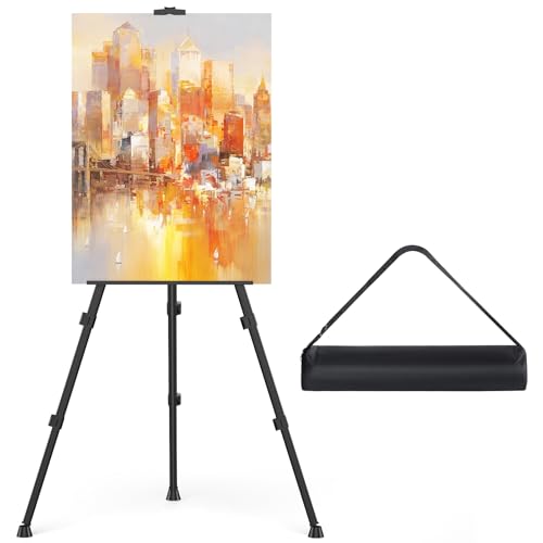 Art Painting Tripod Easel Stand - Portable Adjustable Display Artist Metal Easel with 1 Bag for Tabletop/Floor Painting, Height from 17 to 66 inches, Sturdy for Drawing, Displaying - Black - style: Black