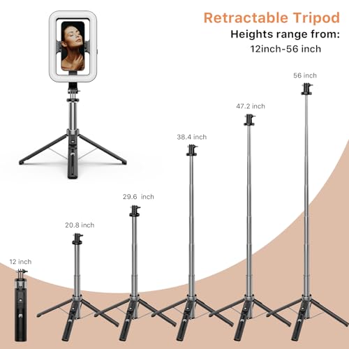 M MYBAT PRO 9" Outdoor Selfie Light - 72" Extendable Tripod Stand with 4-Leg Base, Portable Dimmable LED Lights for Travel/Camping/Riding, Phone Holder & Wireless Remote for YouTube/TikTok/Video