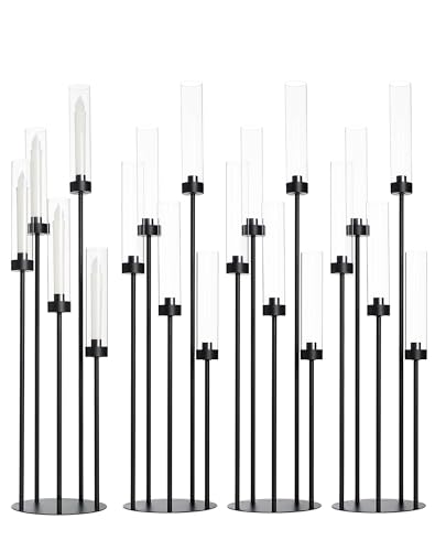 39.8''Matte Black Candle Holder with Acrylic Shades Tall 5 Arm Candelabra Black Table Centerpiece for Wedding Living Dining Room Fireplace Decoration Fit 0.98''LED Taper Candle - color: Black, size: 4pcs