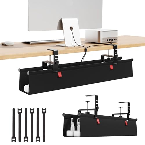 Litwaro Under Desk Cable Management Tray No Drill, 28.4" Cord Organizer with Clamp for Standing Desk, Premium Fabric Cable Tray with Wire Management for Office Home, Black - color: Black, size: Regular (28.4"L x 5.9"W)