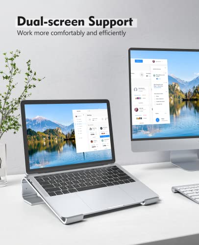 Soqool Laptop Stand for Desk,Aluminum Computer Stand for Cooling,Sturdy Stable Ergonomic Laptop Riser Compatible with MacBook Pro Stand Air/Dell/HP/Lenovo 10-16.2inch Notebook,Work Home Office - color: Silver
