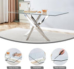 5 Piece Rectangular Glass Dining Table Set, 63'' Modern Kitchen Table Set Silver Base with 4 Minimalism Black Boucle Dining Chairs, Dining Table and Chairs for Home, Apartment - color: Silver+black Chairs, size: 63'' + 4 Chairs