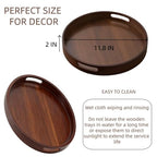 Rustic Wood Serving Tray with Handles - 11.8" Round, Decorative Tray for Kitchen Living Room Coffee Table Candle Display Breakfast in Bed, Multi-Functional Food & Beverage Wooden Tray, Farmhouse Style