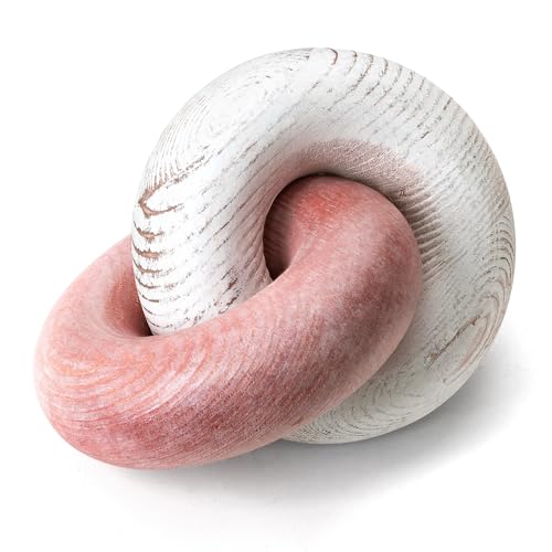 EOSAHR Boho Pine Wood Knot Decor - Wooden Chain Link Decor for Coffee Table, Book Shelf & Side Table - Decorative Knot with Simple Modern for Home Decor Accents (Pink & White) - color: Pink & White