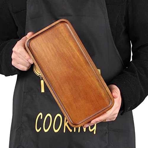 Medium Acacia Wood Serving Trays Long Charcuterie Boards Wood Snack Platter Rectangular Cookie Appetizer Plates Serving Cheese Board Rectangle Kitchen Dinner Platters for Food Dish Cake Dessert Tray - size: 14" x 8" x 0.8"
