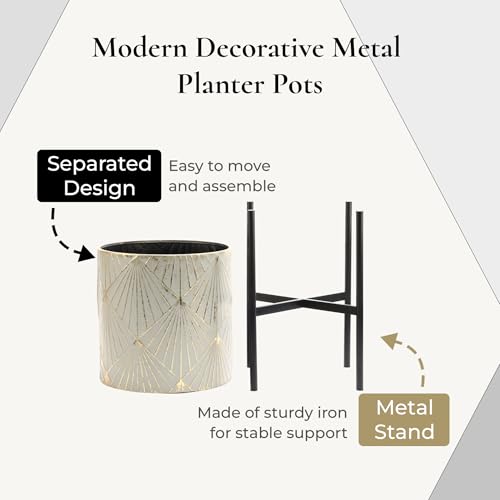 LuxenHome Planters for Indoor Plants, Set of 3 Floor Plants Pots with Stands, Modern Decorative Metal Flower Pots, Green Gray Cachepot Planters,10.5", 12", 14" Inch - color: Green Gray