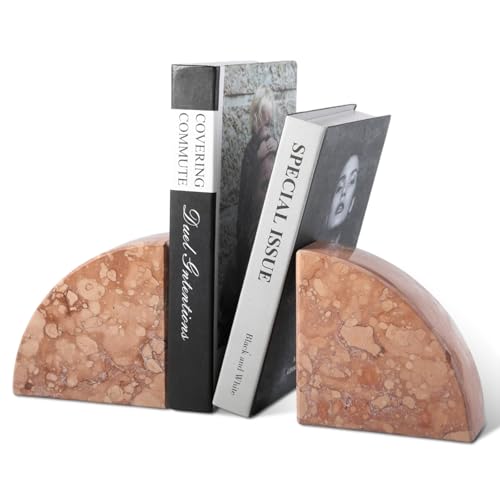 Karibiber Marble Bookend for Shelves, Non-Skid Bookends for Heavy Books, Heavy Duty Book Stopper for CDs, Luxury Book Shelf Holder, Quarter Circle Design Book Ends Decorative, Perlino Rosato, Set of 2 - color: Italy-perlino Rosato