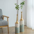 Sziqiqi Large Floor Vases Decorative Tall- 23.4/26in Set of 2 Coastal Big Vase for Home Decor Living Room Rustic Flowers Vases Metal Plant Farmhouse Vases for Pampas Grass Feathers Twigs Branches - style: Blue Floor Vases