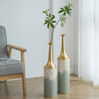 Sziqiqi Large Floor Vases Decorative Tall- 23.4/26in Set of 2 Coastal Big Vase for Home Decor Living Room Rustic Flowers Vases Metal Plant Farmhouse Vases for Pampas Grass Feathers Twigs Branches - style: Blue Floor Vases