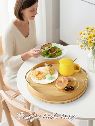 JUPELI 14″ Round Bamboo Serving Tray with Handles – Decorative Tray, Breakfast Tray, Coffee Table Tray, Ottoman Tray, Kitchen Platter for Drinks, Snacks, Vanity, Home Decor & Gifts - style: 1 PACK-Round-14"