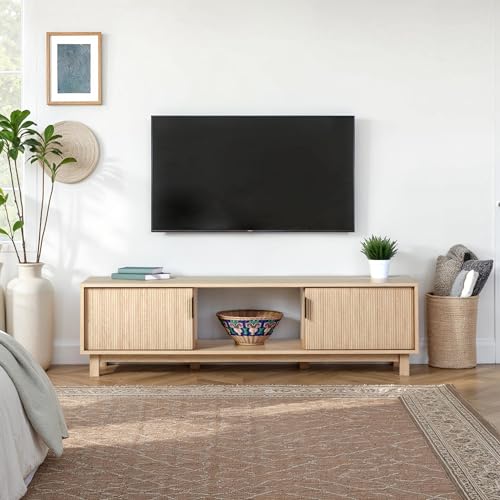Walker Edison Arundo Fluted TV Stand for TVs up to 65 Inches, 58" TV Stand, Coastal Oak - color: Coastal Oak, size: 58" TV Stand