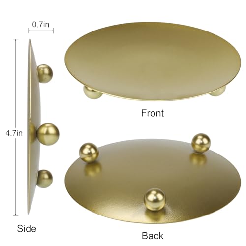 Minimalist Metal Candle Holder Plates Set of 3 – 4.7" Heat-Resistant Round Candle Base – Decorative Candle Stand for Home & Events (Gold) - color: Gold