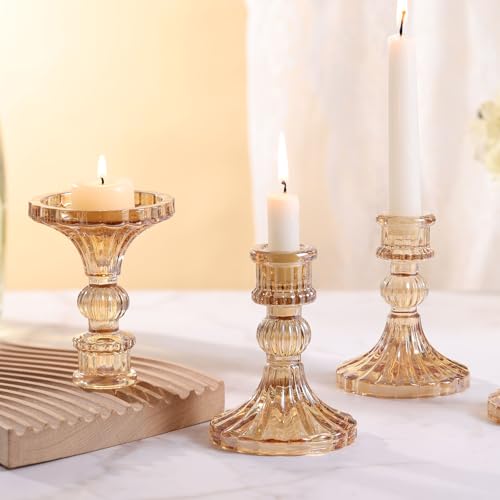 Taper Candle Holder Set of 6, Gold Candle Holder & Vintage Candlestick Holder, Glass Candlestick Holder for Table Centerpieces, Fall, Christmas, Autumn, Thanksgiving Decor - color: Gold, size: Stripe