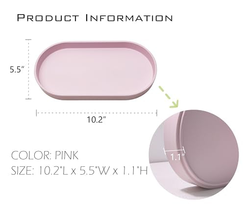 Pink Small Tray (10 inch), Oval Tray for Bathtub Bathroom Vanity Items, Countertop Organizer, Soap, Perfume. - color: Pink, size: 10.2" x 5.5" x 1.1"