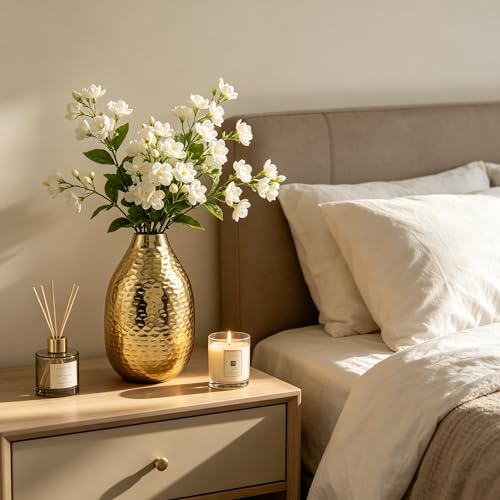 Hosley's 8.75" High Gold Finish Hammered Metal Vase. Ideal Gift for Floral Arrangements Weddings, Special Events, Aromatherapy,Spa, Reiki, Meditation O4 - color: Gold 5