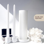 Unity Candle Holders and Vase Set, White Porcelain Candleholders for Taper Candles and Vase for Pillar Candle, Set of 3, Minimalist Round Ceramic Candle Holders, Great for Wedding Candle Set