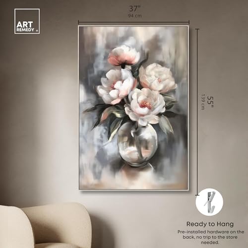 Art Remedy Glass Vase Flowers Canvas Luxury Floral Art, Silver Frame, 36" x 54" - color: Silver Frame, size: 55"L x 37"W
