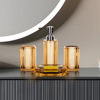 4-Piece Elegant Champagne Gold Bathroom Accessories Set — Soap Dispenser, Soap Dish, Mouthwash Cup & Toothbrush Holder, Glossy Acrylic with Champagne Accent, Vanity Countertop Organizer - color: Champagne Gold