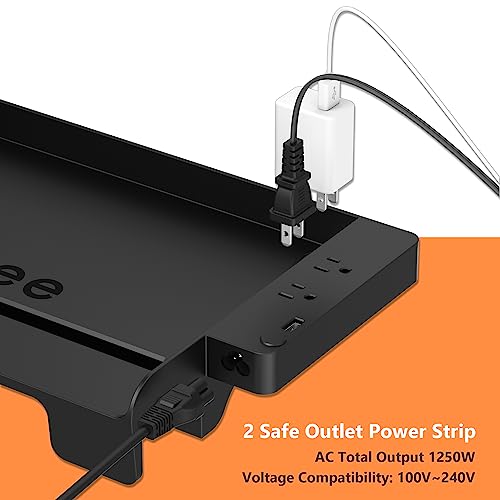 Bedside Shelf for Dorm Bunk Bed with USB Charging Port and 2 AC Outlets, Bedside Caddy, Attachable Bedside Table, College Dorm Essential Clip On Bedside Tray, Bunk Bed Accessories, Bedroom Furniture - color: Black