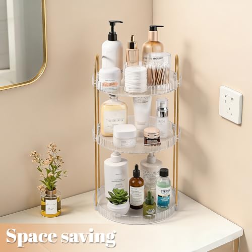 Anyoifax 360° Rotating Makeup Organizer 3 Tier Large Capacity Perfume Skincare Tray for Dresser Spinning Bathroom Counter Organizer for Vanity Lazy Susan Turntable Storage for Kitchen, Clear - size: 3 Tier