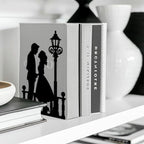 Peacoblue Metal Bookends for Shelves, Modern Decorative Heavy Duty Study Book Support Stoppers for Office, Desk, Shelf, Room 5.3"x4.3"x7.9" Cast Iron Bookends, 1 Pair (Men and Women Under Streetlight) - style: Men and Women Under Streetlight