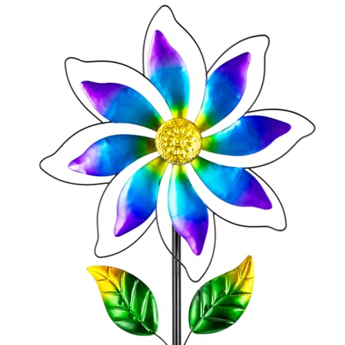 14'' Wind Spinners Outdoor, Flower Kinetic Wind Sculpture & Spinners, Metal Wind Spinners for Yard Garden Patio Decor (Purple) - size: 14'' Purple