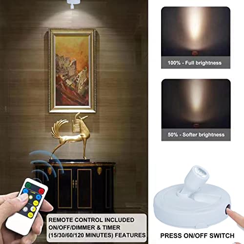 HAMVIDNE Wireless LED Spotlight, Battery Operated Picture Lights, Indoor Uplight, Puck Lights with Remote, Spot Light for Wall Art Display Dartboard Painting Accent Artwork Closet-2Pack - color: Pure White, size: 2 Pack