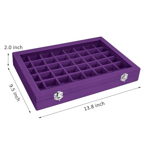Vicoter Velvet Jewelry Tray 48 Compartments Jewelry Display Organizer with Transparent Cover Rings, Earrings, Necklaces, Pendants Storage Box for Girls, Wives, Mothers, Women - color: Purple, size: 48 Grid