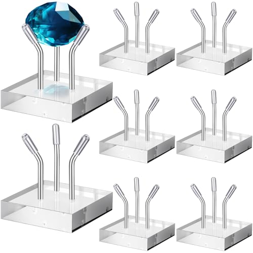 RattanView 8 Pack Clear Acrylic Geode Display Stand, 3 Peg Metal Rock Crystal Display Stand Small Collectibles Easel Holder for Minerals Crystals Coral Fossils Agate, 1.6 x 1.6 x 1.6 Inch