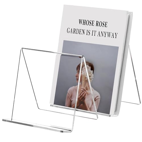 SANRUI 2 Pack 6 Inch Acrylic Book Display Stand, A5 Clear Easel Base Holder, Vinyl Record Display Rack for Home Office Album, CD, Magazine, Postcard, Picture, Plate, LP Cover, Artworks, Phone, Tablet