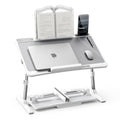 Laptop Desk for Bed, Adjustable Height and Angle Lap Desks for Adults, Laptop Desk with Bookstand for Bed Couch Floor Writing Working Reading Eating Painting, White