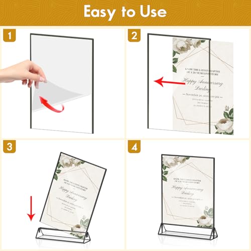 8.5x11 Picture Frame Black Acrylic Sign Holder Double-Sided Display Stand for Wedding Signs Table Numbers Menu Holders， Pack of 3