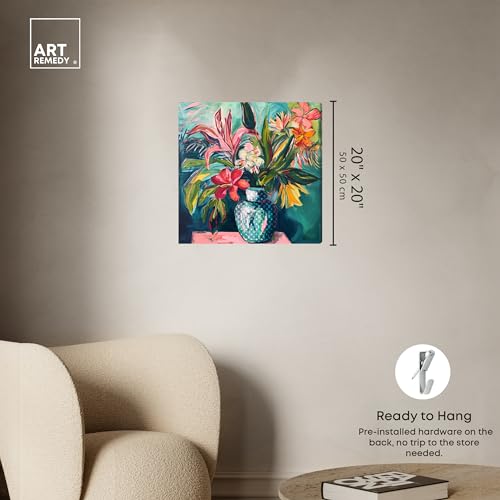 Art Remedy Vase Of Tropical Flowers Gallery Wrapped Flowers In Vase Paintings, 20" x 20", Gallery Wrapped - color: Gallery Wrapped, size: 20"L x 20"W