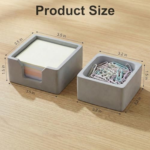 Concrete Desk Organizer Set of 2 - Minimalist Sticky Note Holder & Paper Clip Dispenser - Heavy Duty Office Desk Accessories with Non-Slip Base for Home Workspace Organizer & Desk Decor, Gray - color: Gray