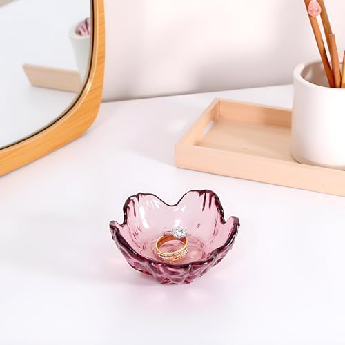 Amethyst Flower Ring Dish Jewelry Tray, Decorative Glass Trinket Dish, Modern Accent Tray for Vanity - color: Amethyst