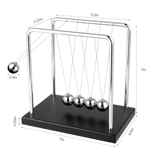 Fun Science Physics Toys Black Large Newton's Cradle Pendulum Balance Balls 5 Beads Perpetual Motion Desk Toy Wooden Base Balance Balls for Office and Desk Decorations