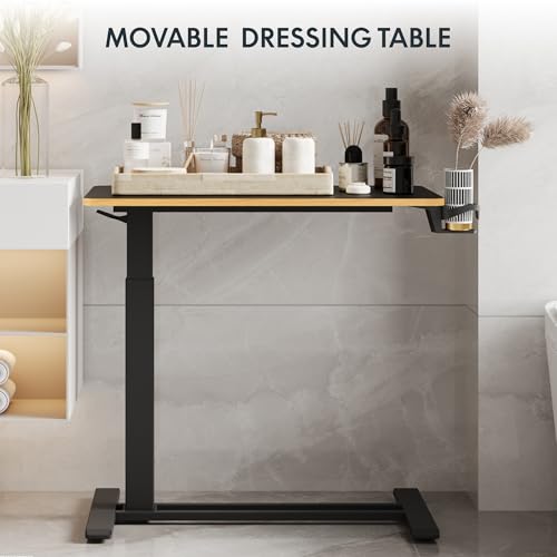 FLEXISPOT H7 Adjustable Overbed Bedside Table with Wheels Pneumatic Mobile Standing Desk Laptop Desk Rolling Computer Cart Movable Overbed Table Hospital Home Use(31.5" W x 17.7" D, Black Maple Large) - color: Black Maple, size: Large