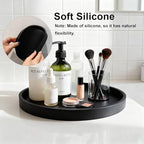 Silicone Bathroom Tray - 9-Inch Round Vanity Tray, Suitable for Candles, Perfumes, Soap Dispensers Black - color: Black