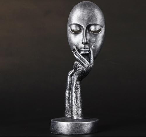 Elegant Abstract Thinking Woman Resin Sculpture - Modern Minimalist Geometric Decor, 7 Colors, 2 Sizes (12" and 15") - Contemporary Art for Living Room and Study (Silver 12 inch) - color: Silver 12 Inch