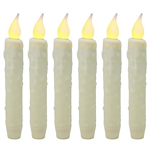 CVHOMEDECO. Real Wax Hand Dipped Battery Operated LED Timer Taper Candles Rustic Primitive Flameless Lights Décor, 6-3/4 Inch, Ivory, 6 PCS in a Package - color: Ivory 6 Pcs
