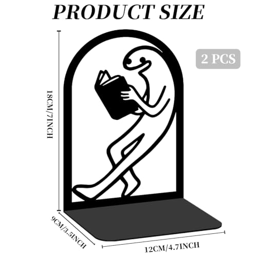 Black Metal Bookends for Shelves Decor Humorous Figure Cute Heavy Duty Bookends for Book Supports, Unique Book Stopper for Office Book Holder Shelf Accessories 1 Pair/2 PCS - style: Funny Reading