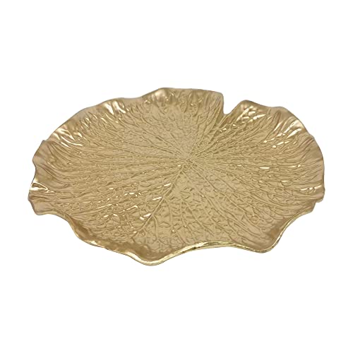 Metal Jewelry Dish, Small Leaf Shaped Ring Holder Jewelry Organizer, Trinket Dish Vanity Tray for Dresser Christmas Birthday Wedding Gifts - color: Lotus Leaf-Gold