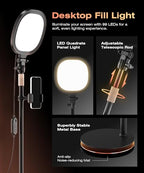 PQRQP Ring Light with Stand, Adjustable Desktop Light with Phone Holder, CRI 97+, Video Conference Light for Zoom Meetings, Webcam, Recording, Live Stream