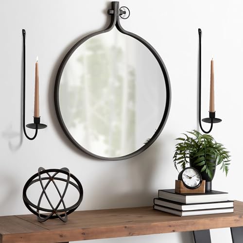 Metal Wall Candle Sconce Holder Set of 2 Wall Mount Candle Holders Modern Wall Candle Sconces Hanging for Living Room Farmhouse Fireplace Wedding 16.5"×5"×3" (Black) - color: Black
