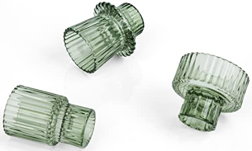 Vixdonos Taper Glass Candlestick Holders Tealight Candle Holders for Table Centerpieces, Wedding Decor and Dinner Party (3 Pcs, Green) - color: Green, size: 3 Pcs