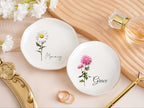 Ship Next Day, Personalized Ceramic Jewelry Dish, Custom Birth Flower & Name Trinket Tray for Mother's Day, Bridesmaid, Birthday Gift - Waved Round - color: Birth Flower Jewelry Tray-waved Round