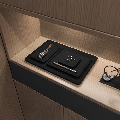 Microfiber Jewelry Display Flat Tray for Rings Earrings Necklace Bracelet, Jewelry Photograph Catchall Organizer Tray Dish (M, Black) - color: Black, size: 20 * 18 * 1.5cm