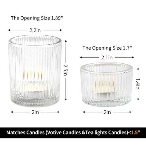 Clear Glass Votive Candle Holders Set of 20, Ribbed Tea Light Candle Holder Set for Tea Light Candles, Decorative Tealight Holder for Wedding Table Decor,Dining Room, Valentine's Day, Birthday(2 Size) - color: Clear