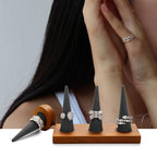 Oirlv Natural Solid Wood 3-Ring Jewelry Display Stand Grey Ring Organizer Holder - color: 3 Wood grey