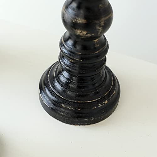 SWALLOWLIVING Rustic Farmhouse Wood Pillar Candle Holder Set of 3 for Candlestick, Black - color: Black